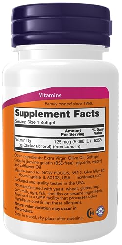 NOW Supplements, Vitamin D-3 5,000 IU, High Potency, Structural Support*, 240 Softgels - Image 8
