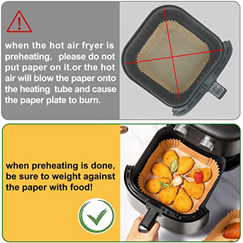 Large Air Fryer Disposable Paper Liners Square 9 Inch, 125 Pcs Parchment paper liner for 5-8QT Air fryer, Oil-proof, Water-proof, Parchment Baking Paper for Baking Roasting Microwave - Image 2