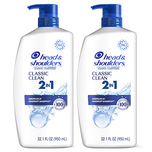 Head and Shoulders Shampoo and Conditioner 2 in 1, Anti Dandruff Treatment & Scalp Care, Classic Clean Scent, for All Hair Types including Color Treated, Curly or Textured Hair, 32.1 fl oz, Twin Pack