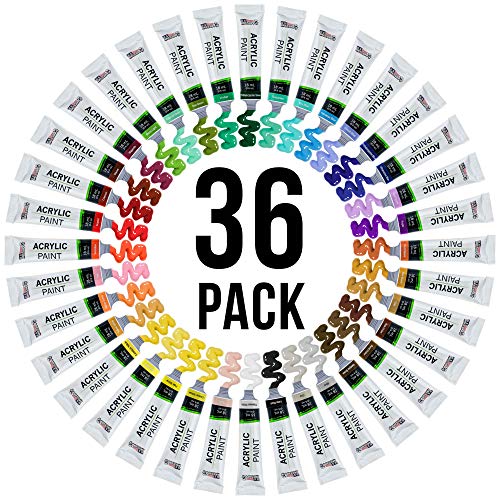 U.S. Art Supply Professional 36 Color Set of Acrylic Paint in Large 18ml Tubes - Rich Vivid Colors for Artists, Students, Beginners - Canvas Portrait Paintings - Color Mixing Wheel - Image 5