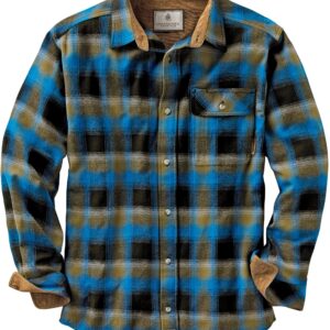 Legendary Whitetails Men's Buck Buck Camp Flannel Shirt, Long Sleeve Plaid Button Down Casual Shirt for Men, with Corduroy Cuffs, Fall & Winter Clothing, Cobalt Plaid, X-Large